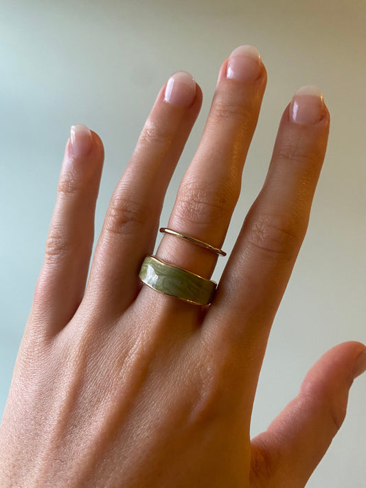 2 RINGS - Gold Ring, Stacking Ring, Gold Statement Ring, Gold Plated, Adjustable Ring, Promise Ring, Unisex Ring, Green Ring