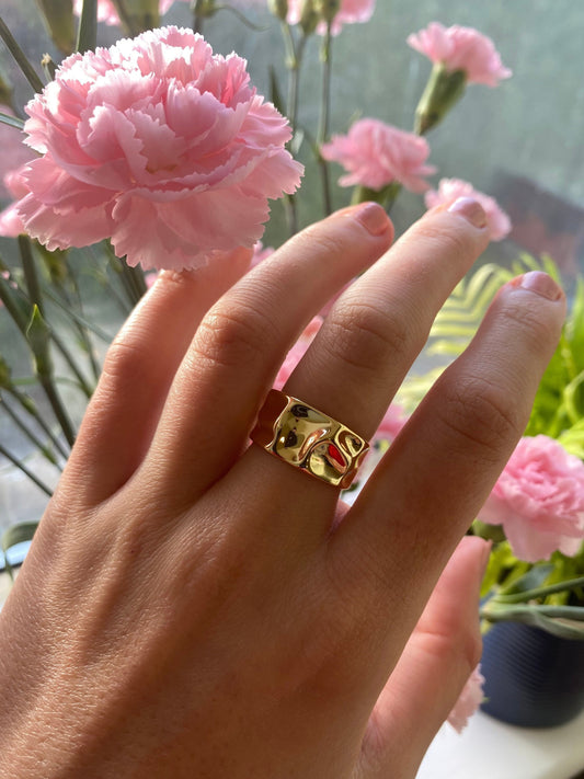 Chunky Gold Ring, Gold Hammered Ring, Thick Gold Ring, Adjustable Ring, Unisex, Statement Ring, Stacking Ring, Big Gold Ring, Present, Gift