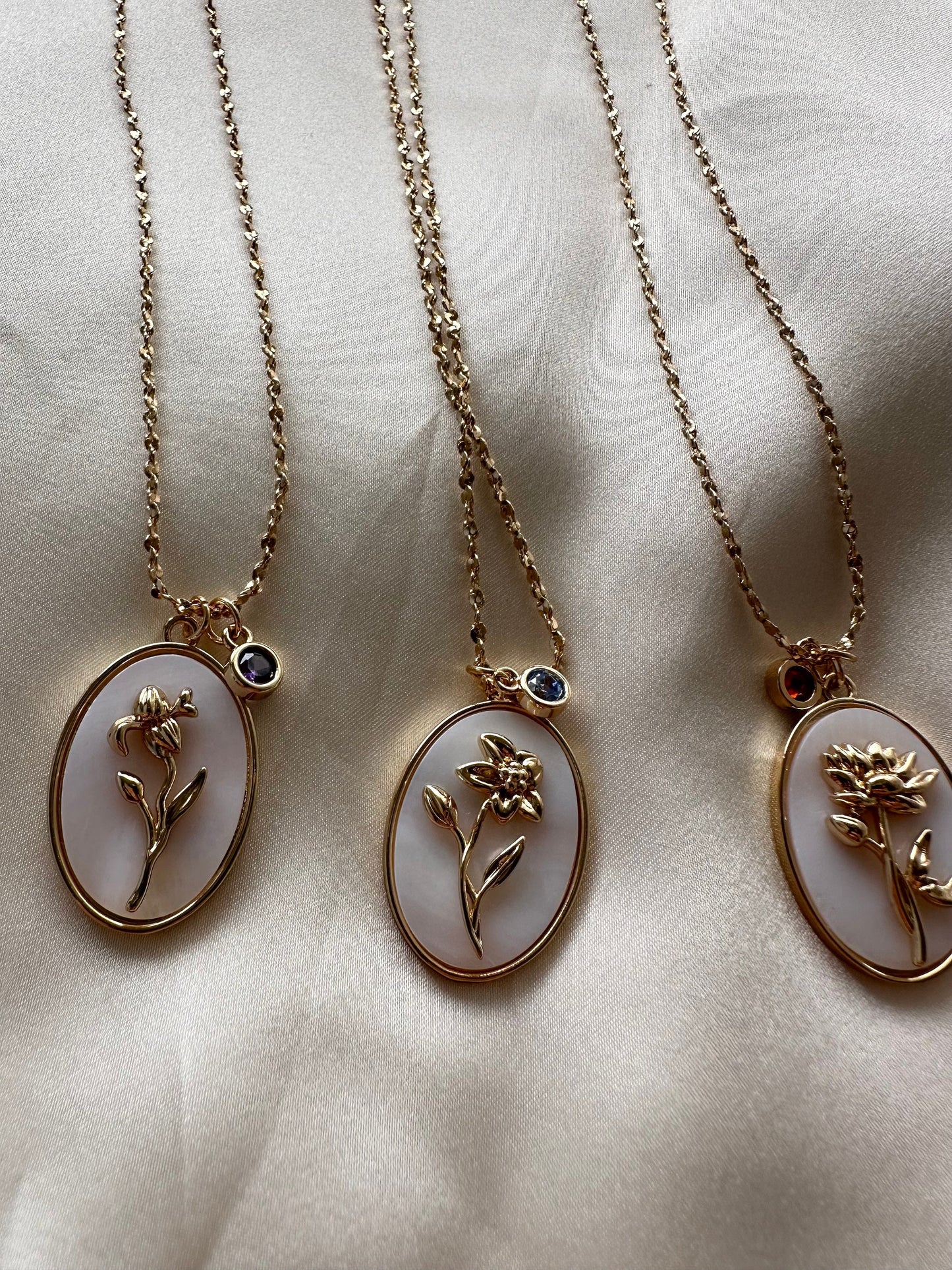 18K Gold Birth Flower Necklace | Birth Stone Charm | Birth Stone | Birthday Gift | Flower Charm | Gold Necklace | Christmas Gift l Zodiac