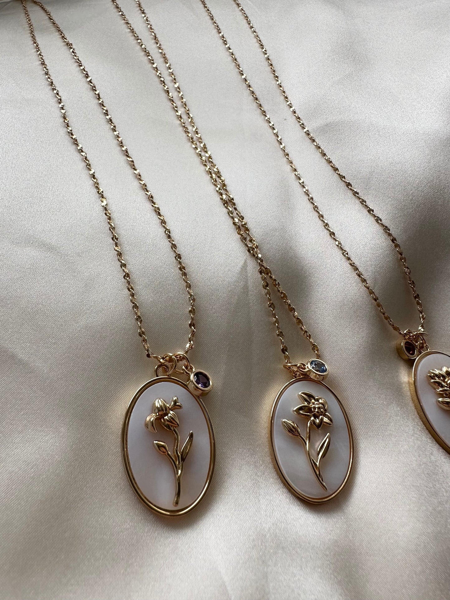 18K Gold Birth Flower Necklace | Birth Stone Charm | Birth Stone | Birthday Gift | Flower Charm | Gold Necklace | Christmas Gift l Zodiac